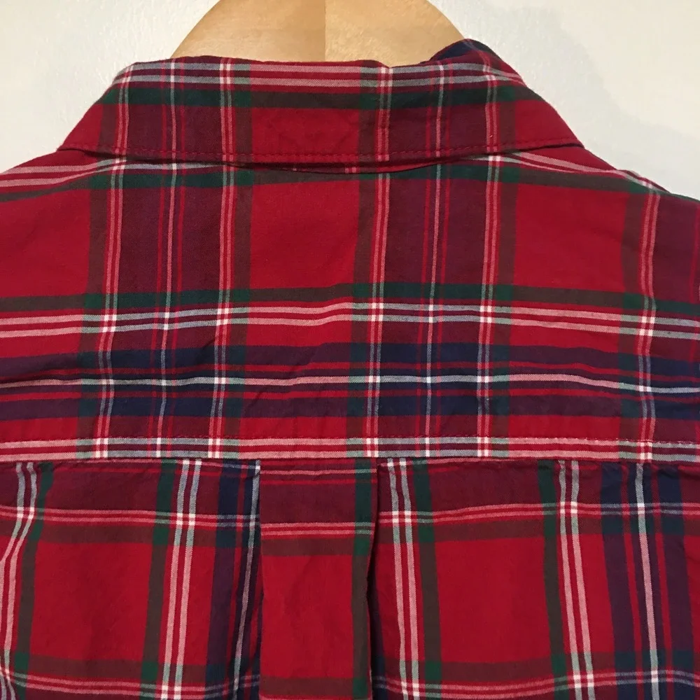 Gymboree Plaid Button Down Shirt Boys Size‎ 6 Red Navy Green Long Sleeve Woven